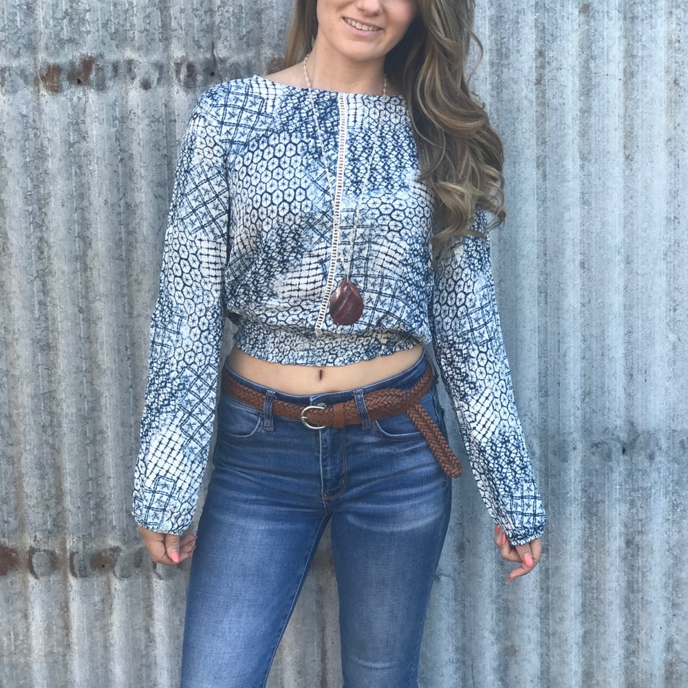 Blue and White Long Sleeve Top